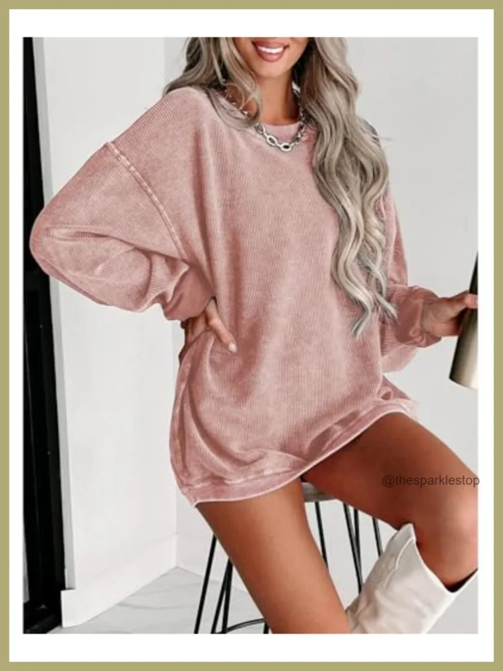 Oversized Corduroy Crewneck Sweatshirt Women Pullover Drop Shoulder Casual